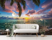Флизелиновые 3d фотообои морские 312x219 см закат (11748VEXXL)+клей