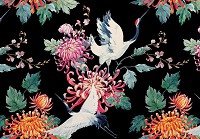 Флизелиновые фото обои цветы на черном фоне 254x184 см Журавли (11758V4)+клей