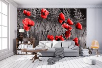 Флизелиновые фото обои цветы на черном фоне 254x184 см Красные маки (11763V4)+клей - вид 9 миниатюра