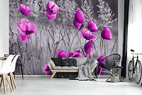 Флизелиновые фото обои цветы на черном фоне 368x254 см Маки (11764V8)+клей