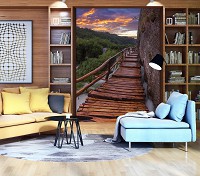 Флизелиновые 3д фото обои природа 206x275 см Мост через пропасть (11765VEA)+клей