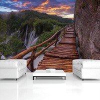 Флизелиновые 3D фотообои водопад 312x219 см Мост через пропасть (11765VEXXL)+клей