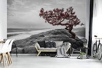 Флизелиновые 3D фотообои в спальню природа 368x254 см Красное дерево на скале (11771V8)+клей