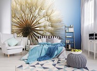 Красивые флизелиновые 3д фотообои с цветами 416x290 см Одуванчик вблизи на фоне неба (11792VEXXXXL) +клей