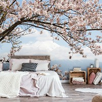 Флизелиновые фотообои природа цветы 520x318 см Ветки сакуры в горах на фоне неба (11800VEXXXXXL) +клей