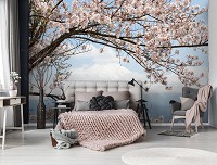 Флизелиновые фотообои в интерьере природа цветы 460x300 см Ветки сакуры в горах на фоне неба (11800V12) +клей