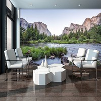 Флизелиновые фотообои 3д природа пейзаж 416x290 см Река на фоне горного массива (11815VEXXXXL) +клей