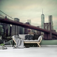 Флизелиновые фотообои город 416x254 см Нью-Йорк Манхэттен Бруклинский мост (11846VEXXXL) +клей