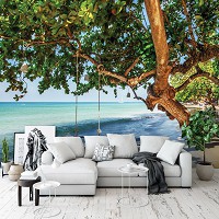 Пляж флизелиновые фотообои 3D 368x254 см Качели и море (11850V8)+клей