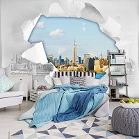 Флизелиновые фотообои на стену город 312x219 см 3Д Нью-Йорк в разорванной картине (11855VEXXL) +клей