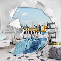 Флизелиновые фотообои абстракция 3Д Нью-Йорк в разорванной картине (11855V)+клей