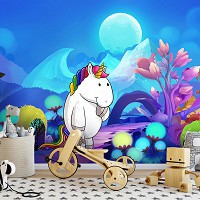 Фотообои флизелиновые 312x219 см Единорог на синем фоне (11880VEXXL)+клей
