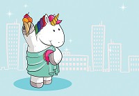 Флизелиновые фотообои на всю стену детские для девочек 416x254 см Единорог на голубом фоне (11884VEXXXL) +клей - вид 1 миниатюра