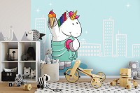 Казкові флізелінові фотошпалери дитячі для дівчаток 520x318 см Єдиноріг на блакитному тлі (11884VEXXXXXL) +клей