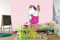 Флізелінові фотошпалери дитячі для дівчаток 520x318 см Єдиноріг на рожевий фон (11885VEXXXXXL) +клей