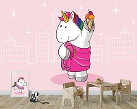 Флизелиновые фотообои в детскую комнату 312x219 см Единорог на розовом фоне (11885VEXXL) +клей