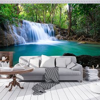 Флизелиновые 3д фотообои пейзаж природа 368x280 см Водопад в лесной глуши (11893V10) +клей