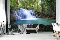 3д флизелиновые фотообои пейзаж природа 416x254 см Водопад в лесной глуши (11893VEXXXL) +клей