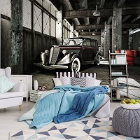 Флизелиновые 3D фото обои с городом 254x184 см Автомобиль в зале (11895V4)+клей