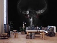 Флизелиновые 3д фотообои животные 368x254 см Черный бык на темном фоне (11897V8) +клей