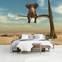 Флизелиновые 3D фотообои животные 254x184 см Слон на дереве (11898V4)+клей