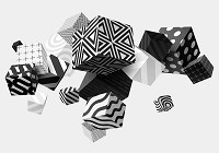 Флізелінові фотошпалери до спальні 368x280 см Геометрія 3D Чорно-білі кубики у невагомості (11906V10) +клей - вид 1 мініатюра