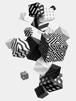 Флізелінові фото шпалери геометричним малюнком 206x275 см 3D Чорно-білі кубики у невагомості (11906VEA)+клей - вид 1 мініатюра