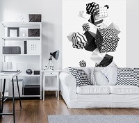 Флизелиновые фото обои с геометрическими фигурами 184x254 см 3D Черно-белые кубики в невесомости (11906V4A)+клей