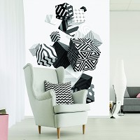 Флизелиновые фото обои геометрический узор 206x275 см 3D Черно-белые кубики в невесомости (11906VEA)+клей