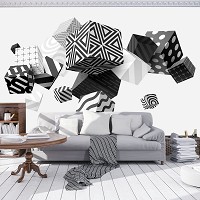 Флизелиновые фотообои 520x318 см Геометрия 3D Черно-белые кубики в невесомости (11906VEXXXXXL) +клей
