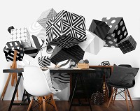 Флизелиновые фотообои 416x254 см Геометрия 3D Черно-белые кубики в невесомости (11906VEXXXL) +клей