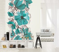 Флизелиновые фото обои 184x254 см Цветы Бирюза Орнаменты Абстракция (11919V4A)+клей