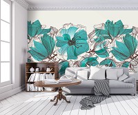 Флизелиновые фотообои 254x184 см Цветы Бирюза Орнаменты Абстракция (11919V4)+клей