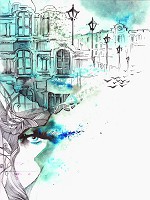 Флізелінові фотошпалери абстракція 206x275 см Намальоване місто (11920VEA)+клей - вид 1 мініатюра