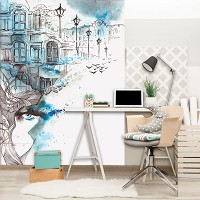 Флизелиновые фотообои абстракция 206x275 см Нарисованный город (11920VEA)+клей