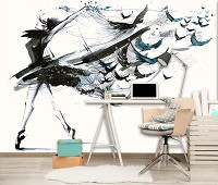 Флизелиновые фотообои 368x254 см Абстракция Девушка вороны (11923V8) +клей