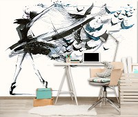 Флизелиновые фотообои абстракция Девушка и вороны (11923V)+клей