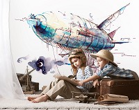 Повітряна куля флізелінові фотошпалери 416x254 см Абстракція намальований Дирижабль (11926VEXXXL) +клей