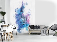 Флизелиновые фото обои для стен с видами Лондона 184x254 см Акварель Биг Бена (11927V4A)+клей