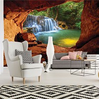 Флизелиновые 3D фото обои пейзаж 254x184 см Вид на водопад (11978V4)+клей