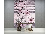 Над кроватью флизелиновые фотообои в спальню 184x254 см Цветы на вензелях (1200V4A)+клей