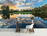 3д флизелиновые фотообои природа пейзаж 368x254 см Ландшафт Озеро Лес (12011V8) +клей