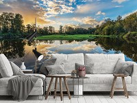 Красивая природа пейзаж флизелиновые фотообои 416x254 см 3D Ландшафт Озеро Лес (12011VEXXXL) +клей