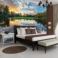 Флизелиновые 3д фото обои природа 254x184 см Ландшафт Озеро Лес (12011V4)+клей - вид 8 миниатюра