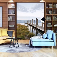 Флизелиновые фото обои весна природа 206x275 см 3D Ландшафт Озеро Пешеходный Мост (12013VEA)+клей