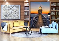 Флизелиновые 3D фотообои закат в интерьере 184x254 см Вечерний маяк (12023V4A)+клей