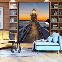 Флизелиновые 3D фото обои закат солнца 206x275 см Вечерний маяк (12023VEA)+клей