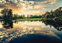 Флизелиновые 3Д фото обои весна в лесу 254x184 см Закат - Тихое озеро (12024V4)+клей - вид 1 миниатюра