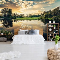 Весенний пейзаж 3Д фото обои 368х254 см Тихое озеро (12024P8)+клей