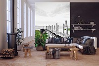 Флизелиновые 3 д фото обои природа 184x254 см Причал и зеленая трава (12025V4A)+клей